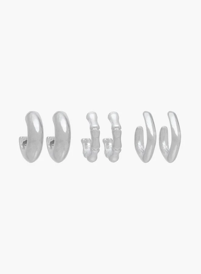 Flora Bella By Shoexpress Metallic Earrings With Pushback Closure - Set Of 3